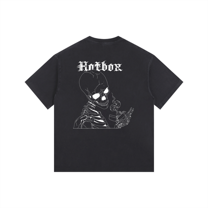 Vintage Washed Oversized Cotton T-Shirt smoking skeleton